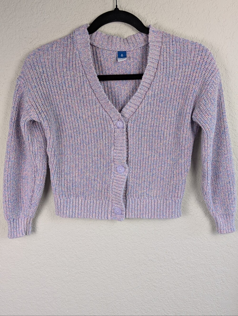 Old Navy Girls Cardigan M Cozy Knit Lavender Confetti Color Fairy Barbie